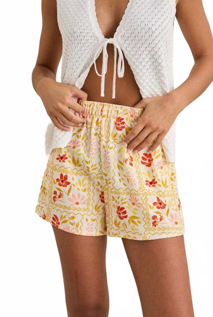 NEW RHYTHM. wildflower linen shorts in marigold multi